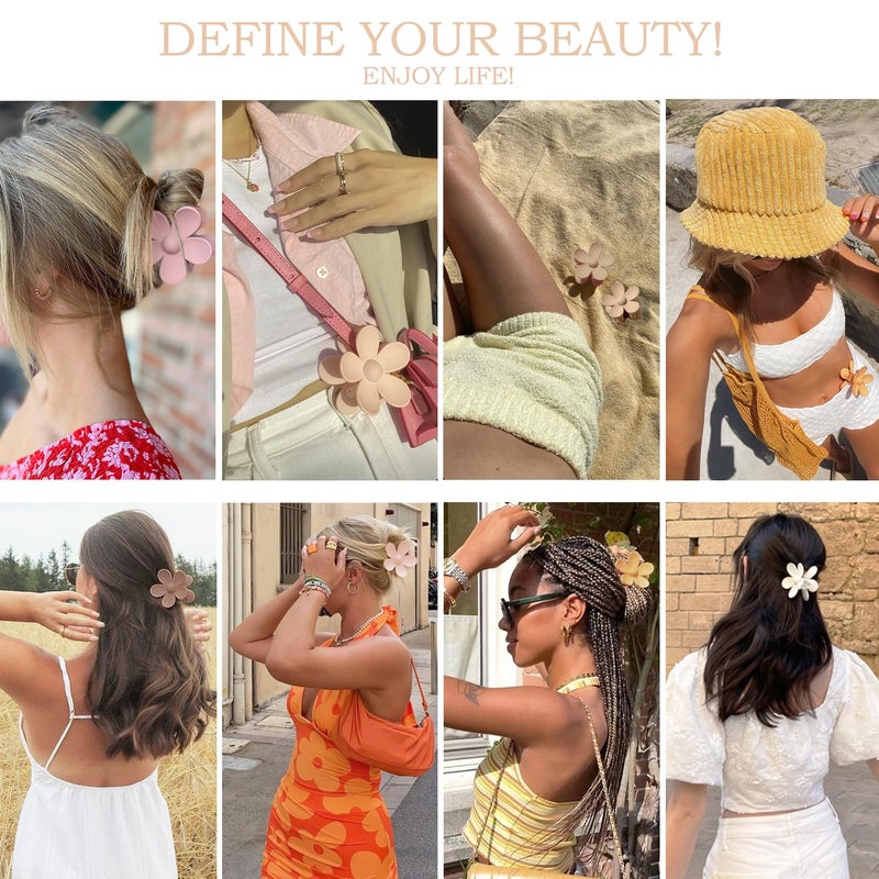JANFUN Flower Hair Clips 8PCS, Large Claw Clips for Women Girls Thick Thin Hair, Strong Hold Nonslip Big Dasiy Jaw Clamps Matte Hair Accessories 8 Colors - Image 3